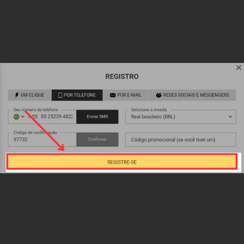 Depois de todas as etapas, complete o registro clicando no botão de registro