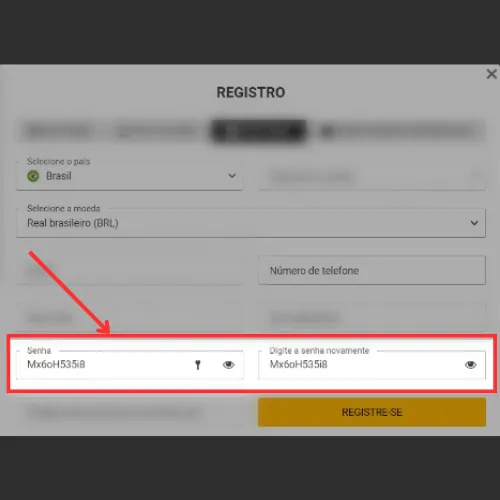 Nesta fase, inventar uma senha e repeti-la em outro campo
